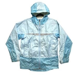 LL Bean Rain Jacket Womens XL Blue Lightweight Hooded Water Resistant Outerwear